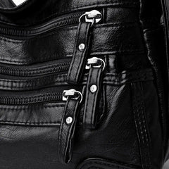 Women's Soft Leather Shoulder Bag Multi-Layer Crossbody Handbag Purse