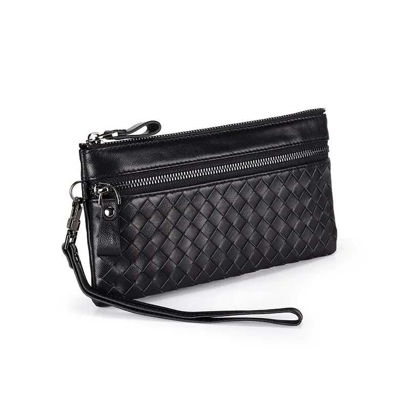 Women's Woven Leather Clutch Wallet RFID Long Purse