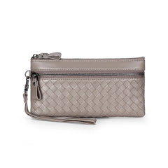 Women's Woven Leather Clutch Wallet RFID Long Purse
