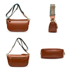 Oil Wax Cow Leather Crossbody Bag Wide Strap Messenger Handbag