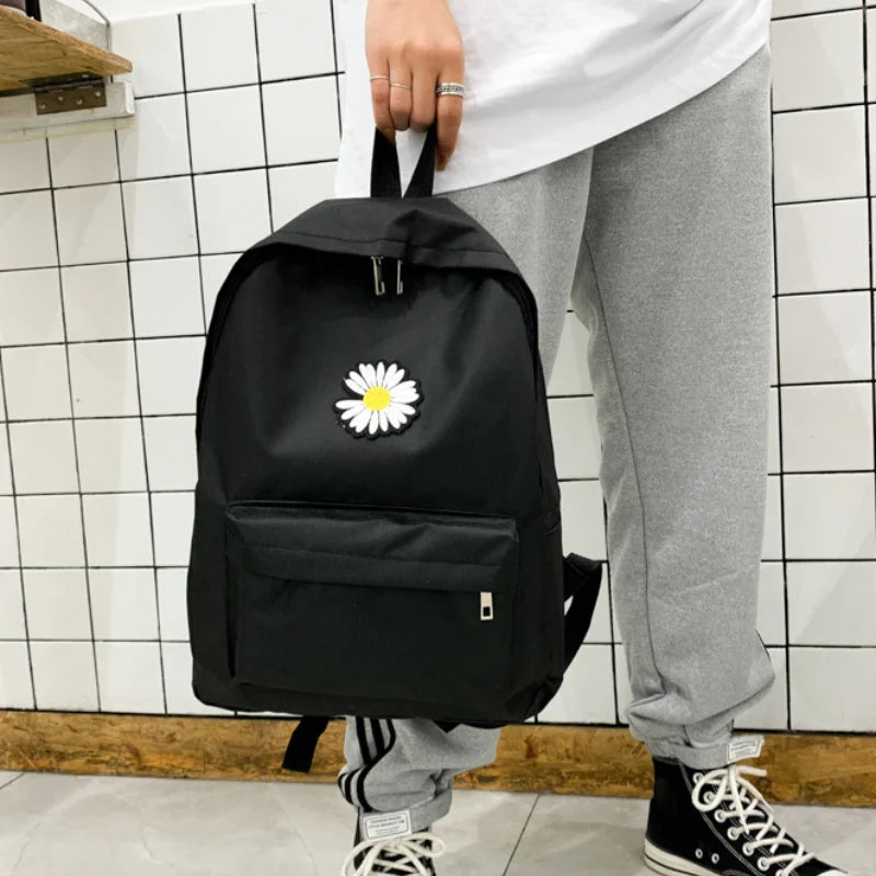 Teen Girl School Backpack Daisy Print Solid College Student Bag