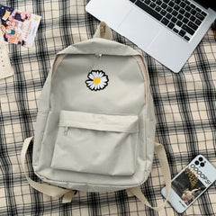 Teen Girl School Backpack Daisy Print Solid College Student Bag