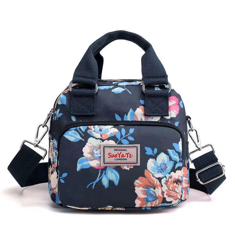 Waterproof Nylon Women Messenger Bag Large Mummy Shopping Bag Flower Tote