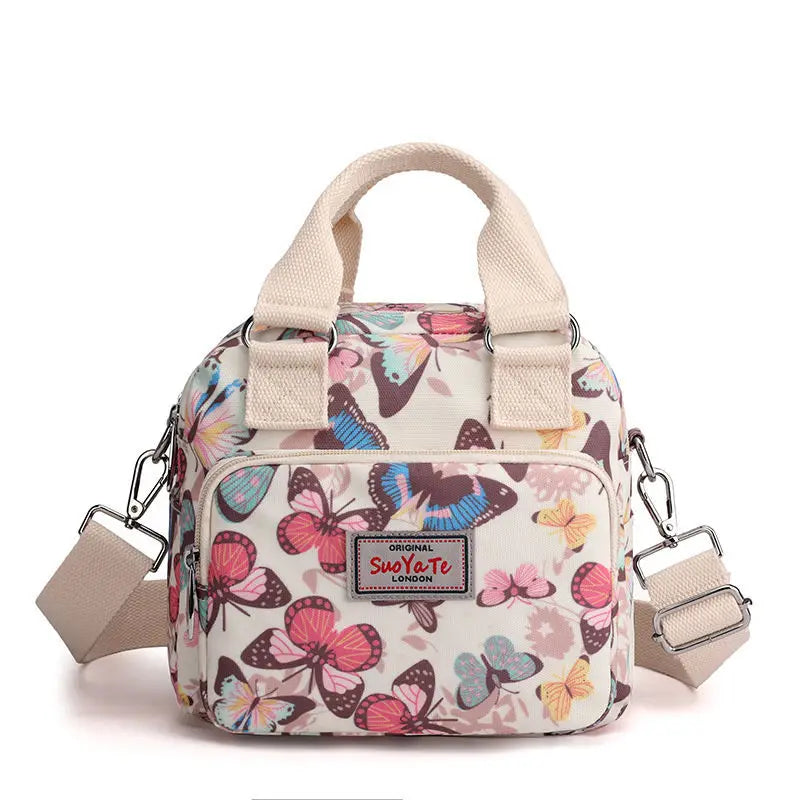 Waterproof Nylon Women Messenger Bag Large Mummy Shopping Bag Flower Tote