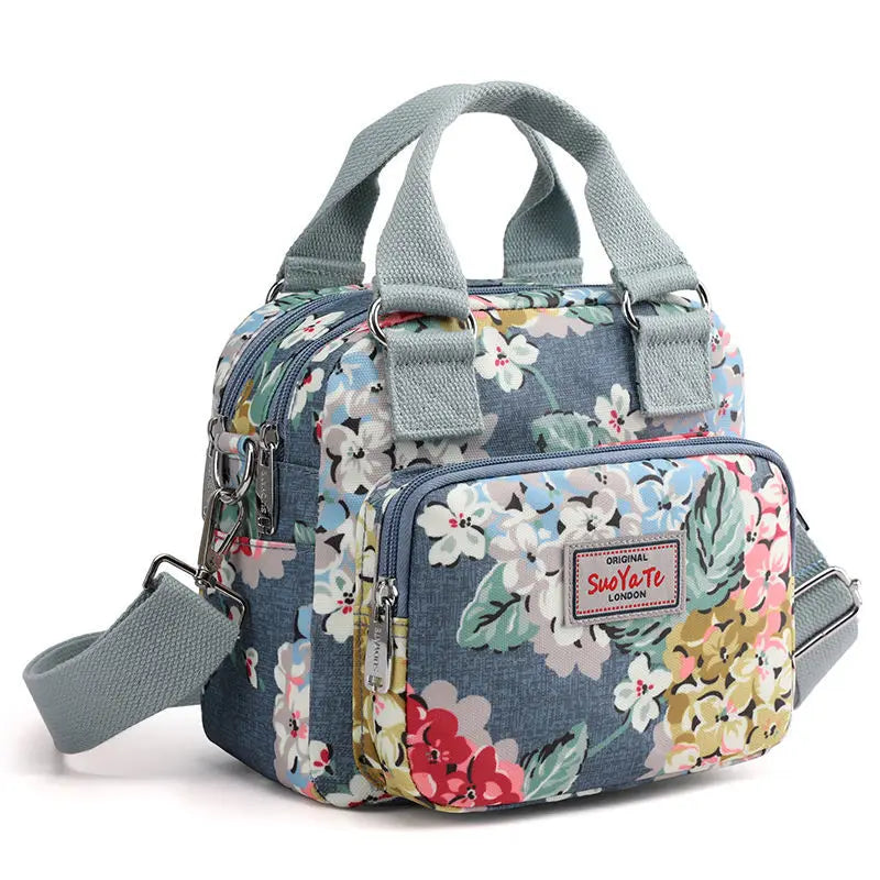 Waterproof Nylon Women Messenger Bag Large Mummy Shopping Bag Flower Tote