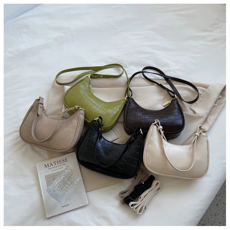 Crocodile Pattern Half Moon Underarm Bag