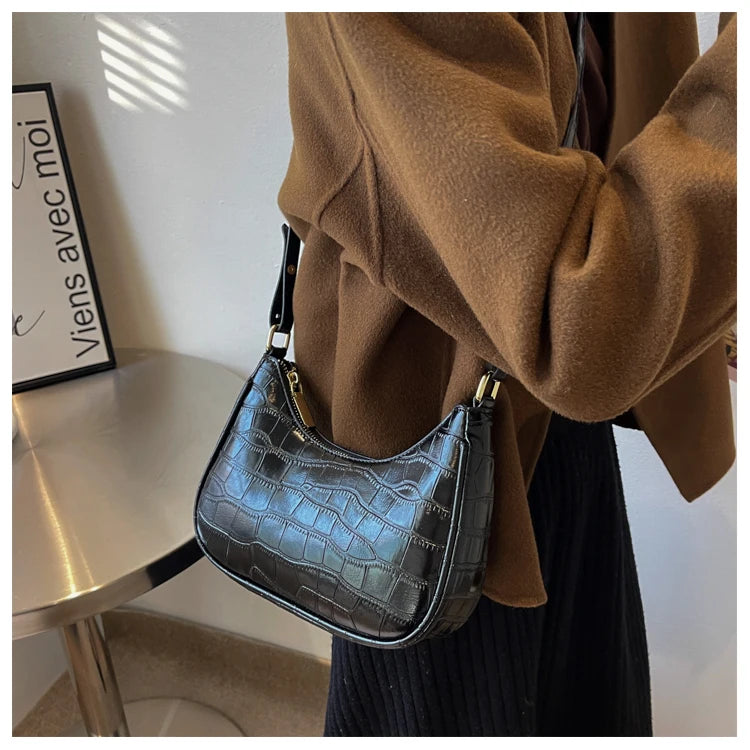 Crocodile Pattern Half Moon Underarm Bag