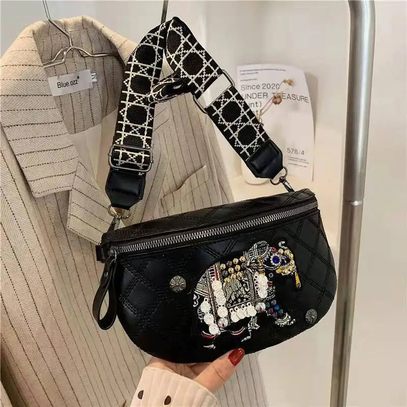 High-end Elephant Embroidery Shoulder Bag