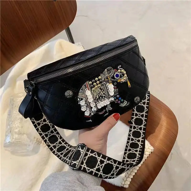 High-end Elephant Embroidery Shoulder Bag