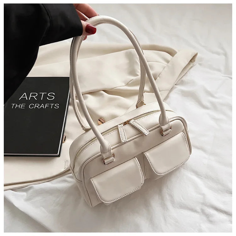 Fashionable Vintage Leather Women's Shoulder Bag with Pockets