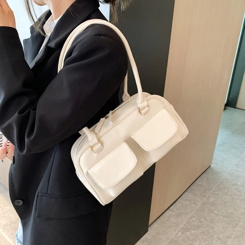 Fashionable Vintage Leather Women's Shoulder Bag with Pockets