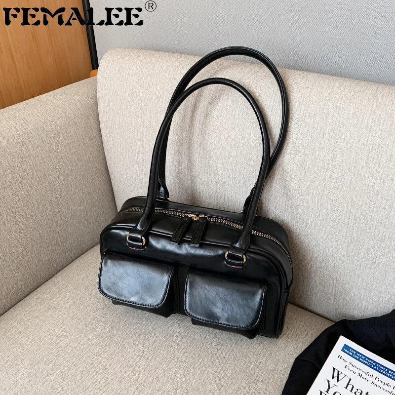 Fashionable Vintage Leather Women's Shoulder Bag with Pockets