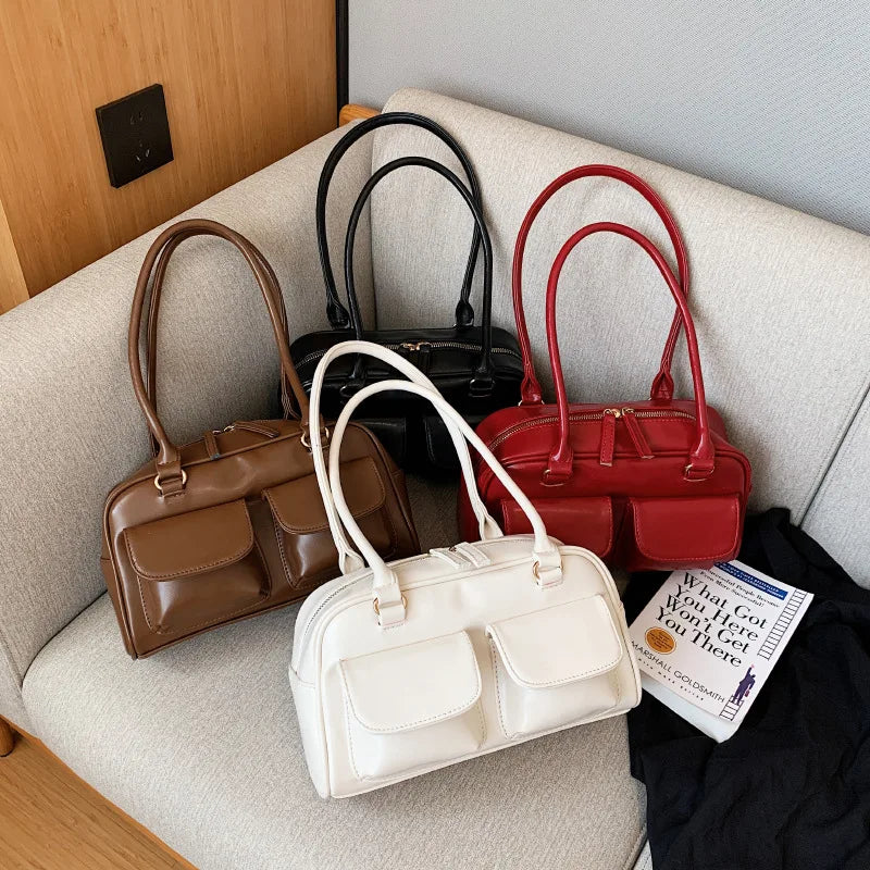 Fashionable Vintage Leather Women's Shoulder Bag with Pockets