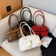 Fashionable Vintage Leather Women's Shoulder Bag with Pockets