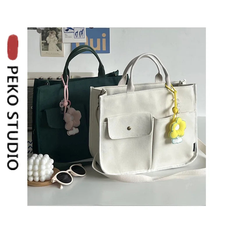 Canvas Tote Book Bag Shoulder Messenger Bag Cross-body Bag