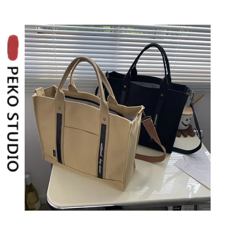 Canvas Tote Book Bag Messenger Shoulder Cross-body Bag Student Lunchbox