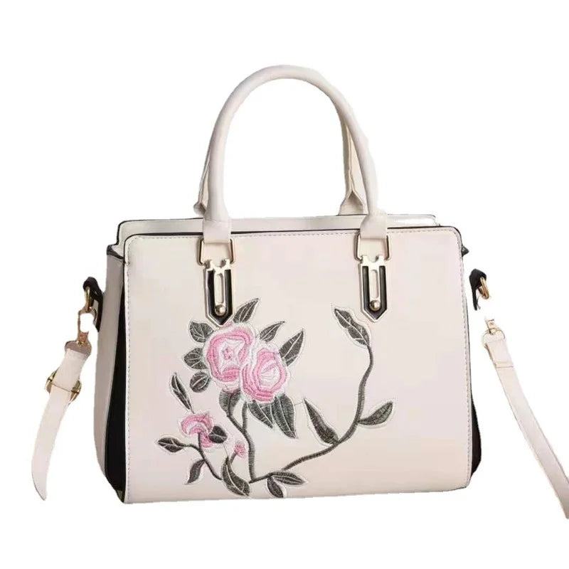 Embroidered Shoulder Messenger Bag Large-capacity Handbag