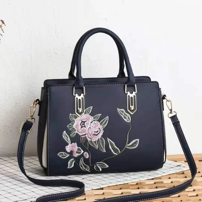 Embroidered Shoulder Messenger Bag Large-capacity Handbag