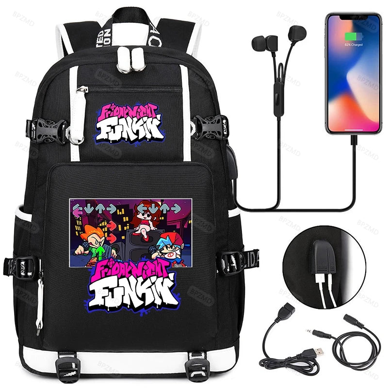 FNF School Bags USB Charging Backpack Women Men Travel Laptop Bag