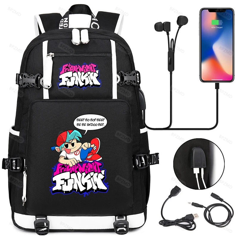 FNF School Bags USB Charging Backpack Women Men Travel Laptop Bag