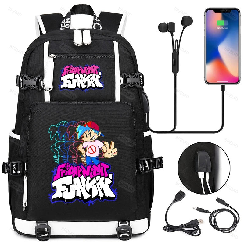 FNF School Bags USB Charging Backpack Women Men Travel Laptop Bag