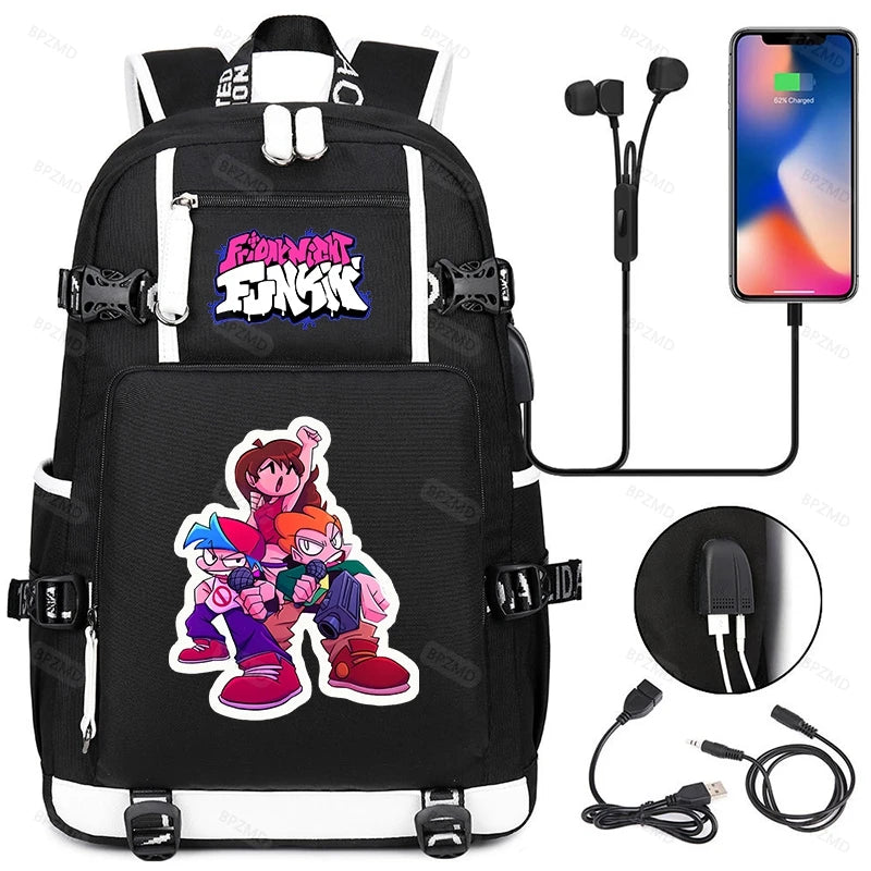 FNF School Bags USB Charging Backpack Women Men Travel Laptop Bag