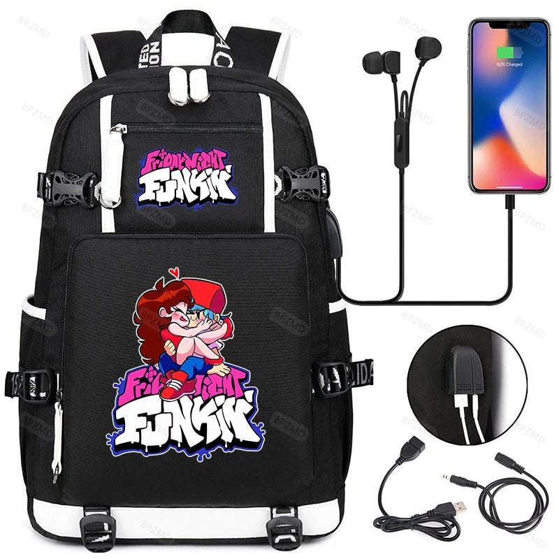 FNF School Bags USB Charging Backpack Women Men Travel Laptop Bag