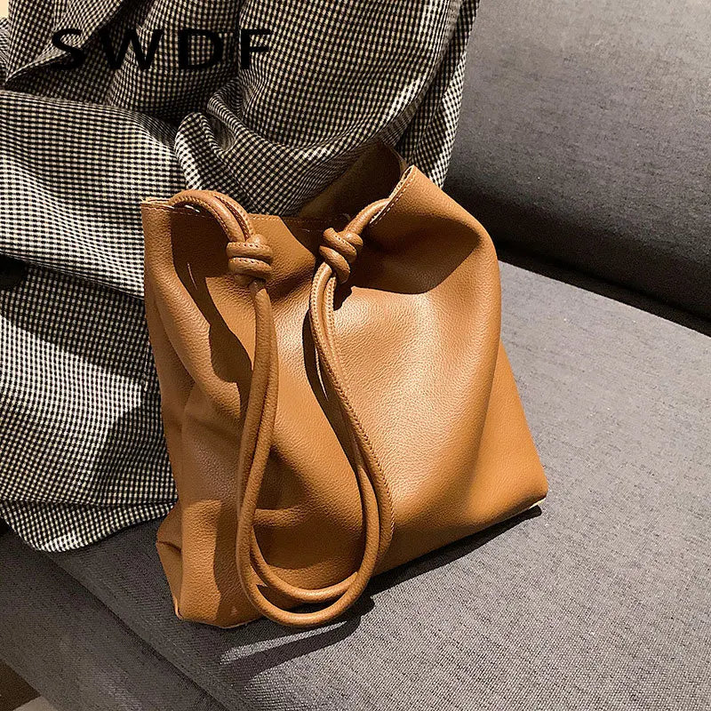 Ladies Large-capacity Shoulder Bag Soft Leather Bucket Bag