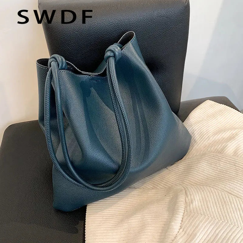 Ladies Large-capacity Shoulder Bag Soft Leather Bucket Bag