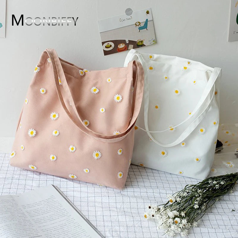 Mesh Daisy Double Layer Canvas Shoulder Bag Ins Lace Square Bag