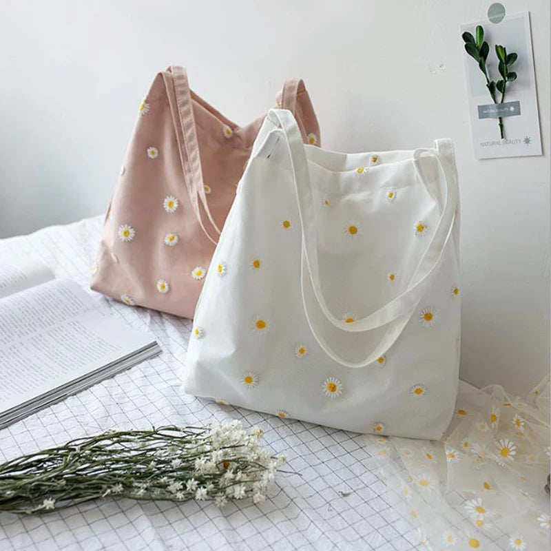 Mesh Daisy Double Layer Canvas Shoulder Bag Ins Lace Square Bag