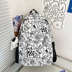 High School Girls Graffiti Print Backpack Large Capacity