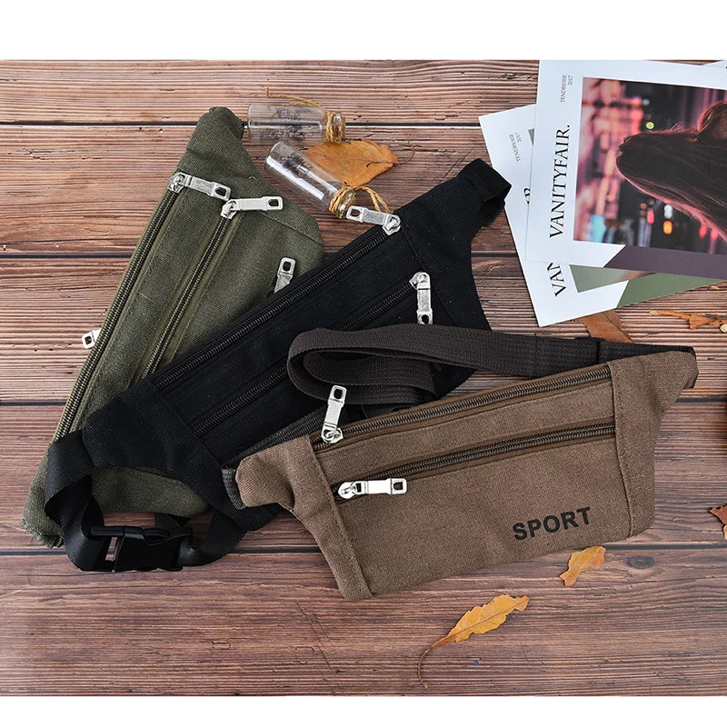 Canvas Hiking Zip Bag Large Capacity Waist Pack for Camping