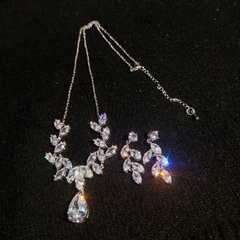 Himstory CZ Bride Wedding Jewelry Set Woman Necklace Earring Set