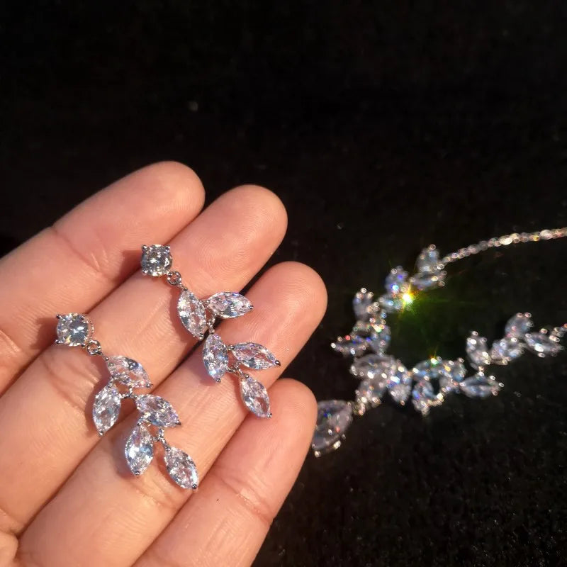 Himstory CZ Bride Wedding Jewelry Set Woman Necklace Earring Set