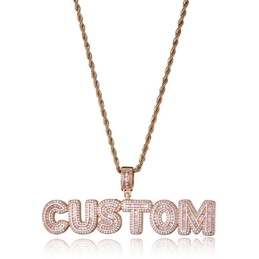 Hip Hop Name Baguette Letters CZ Pendant