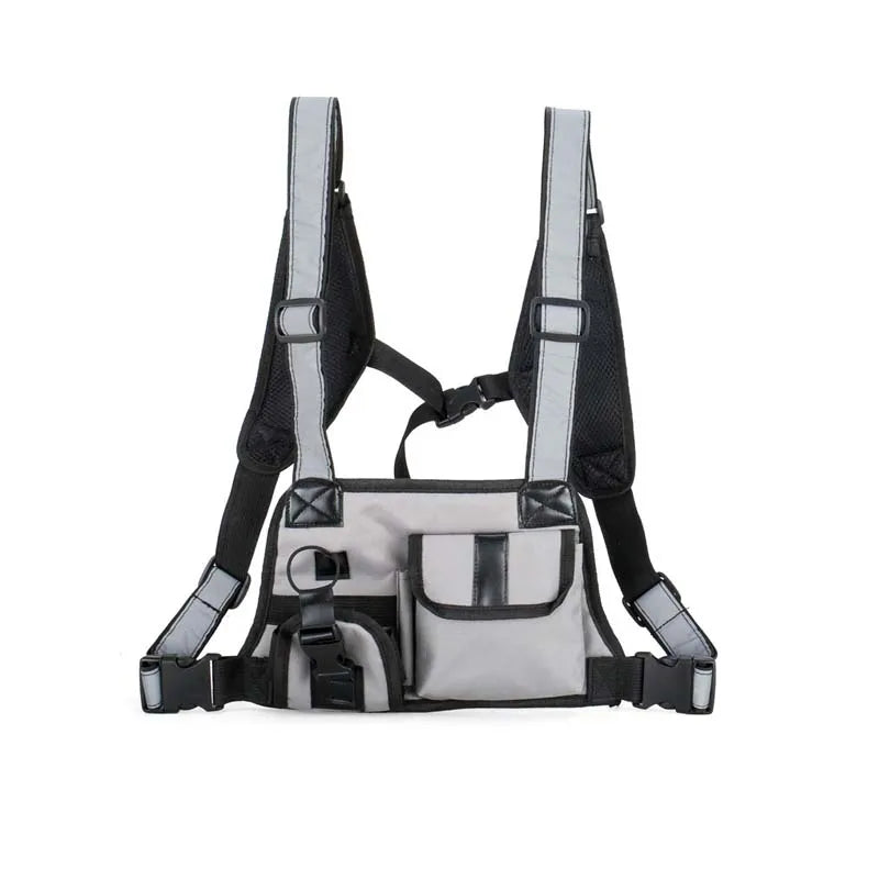 Hip Hop Tactical Vest Multifunction Chest Bag Reflective Shoulder Strap Nylon