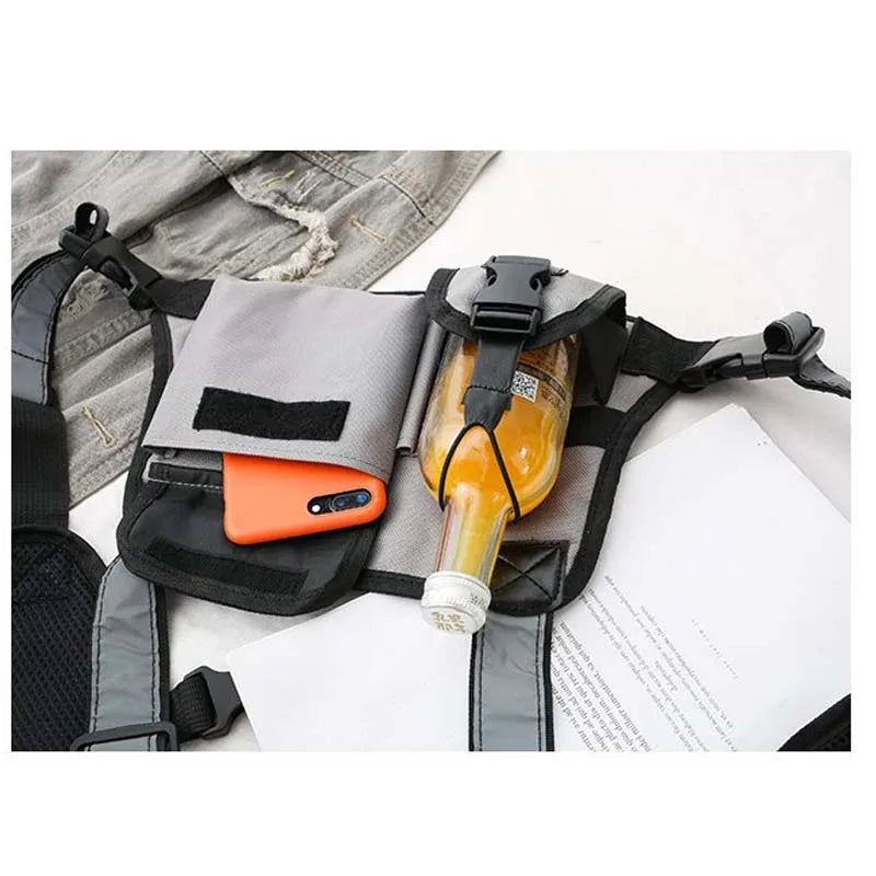 Hip Hop Tactical Vest Multifunction Chest Bag Reflective Shoulder Strap Nylon