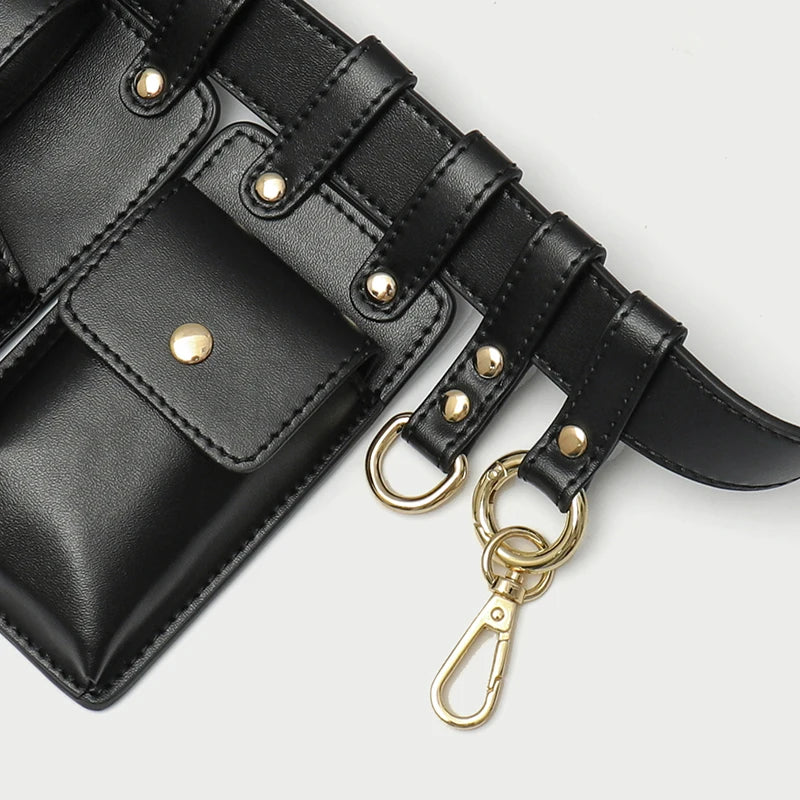 Hip Hop Women Pu Leather Fanny Pack Phone Pouch Streetwear Waist Bag