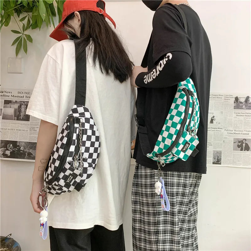 Hip-hop Couple Chest Bag Female Nylon Waist Bags Plaid Women Fanny Pack Men