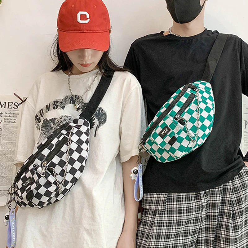 Hip-hop Couple Chest Bag Female Nylon Waist Bags Plaid Women Fanny Pack Men