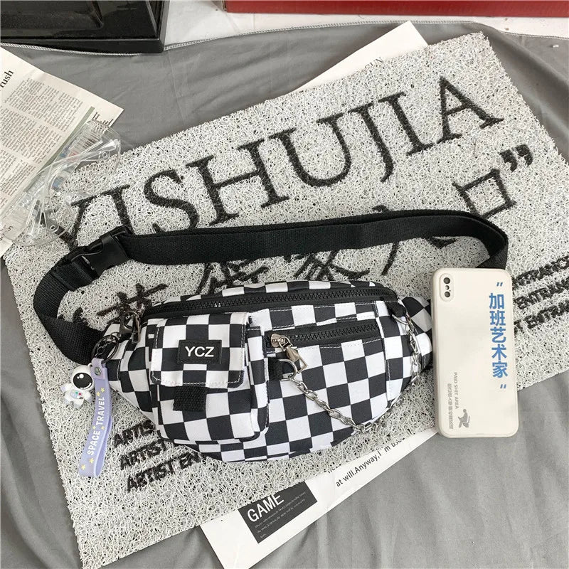 Hip-hop Couple Chest Bag Female Nylon Waist Bags Plaid Women Fanny Pack Men