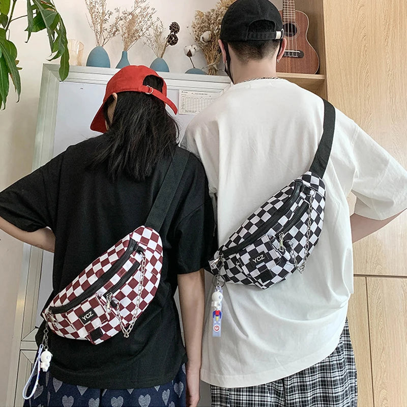Hip-hop Couple Chest Bag Female Nylon Waist Bags Plaid Women Fanny Pack Men