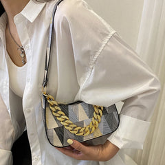 Hobos Crossbody Bag Women Small Tote Bag Thick Chain Colorful Triangle Printed T