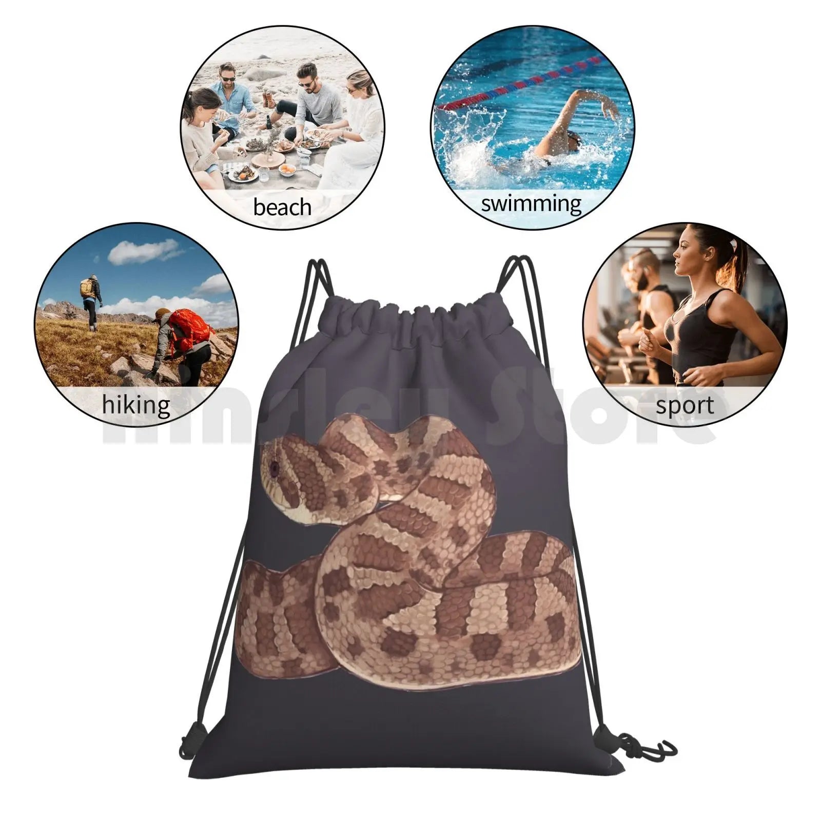Hognose Snake Backpack Drawstring Gym Bag Waterproof Reptile Animal Pet