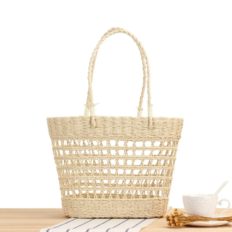 Hand-woven Straw Basket Beach Bag for Women