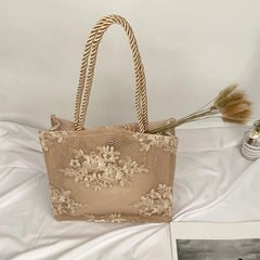 Embroidered Flower Clutch Bag, Lightweight Shoulder Tote Handbag