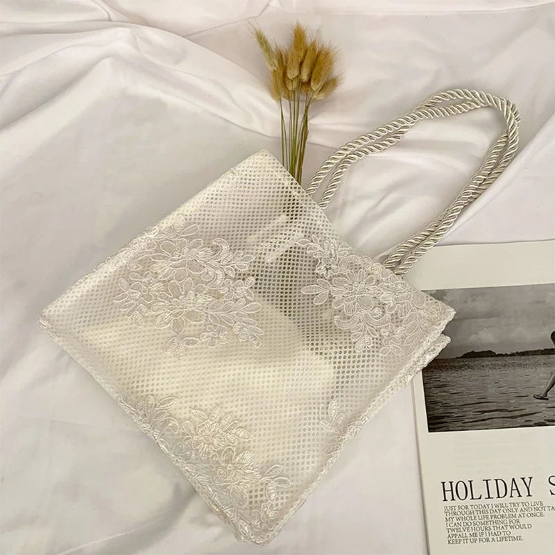 Embroidered Flower Clutch Bag, Lightweight Shoulder Tote Handbag