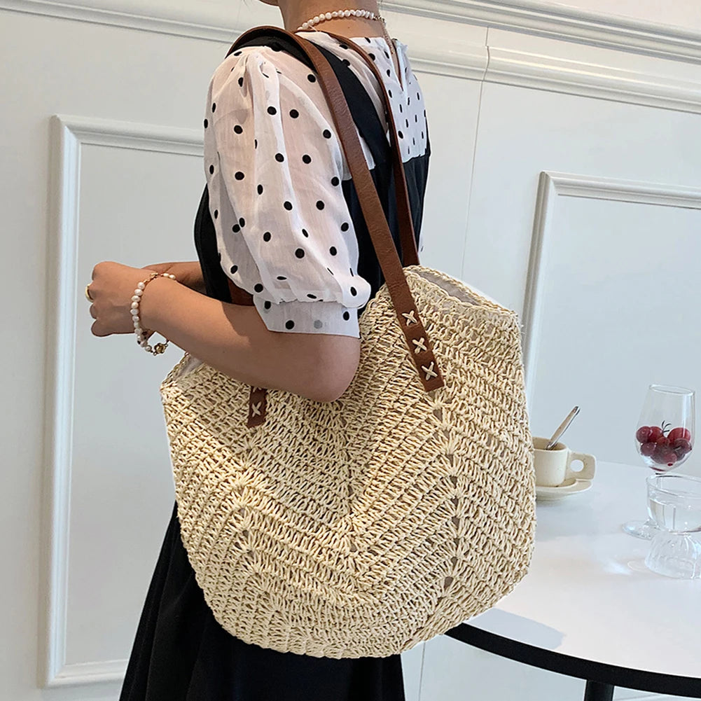 Hollow Women Tote Bags Paper Rope Hand-Woven Bag Summer Casual Portable