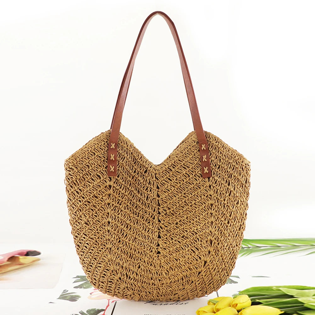 Hollow Women Tote Bags Paper Rope Hand-Woven Bag Summer Casual Portable